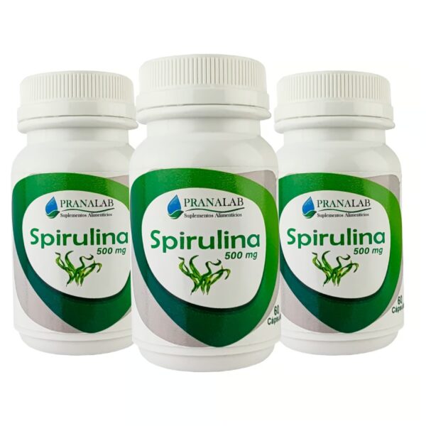 Spirulina 500mg Pack 3 Frascos 180 Cáp Pranalab