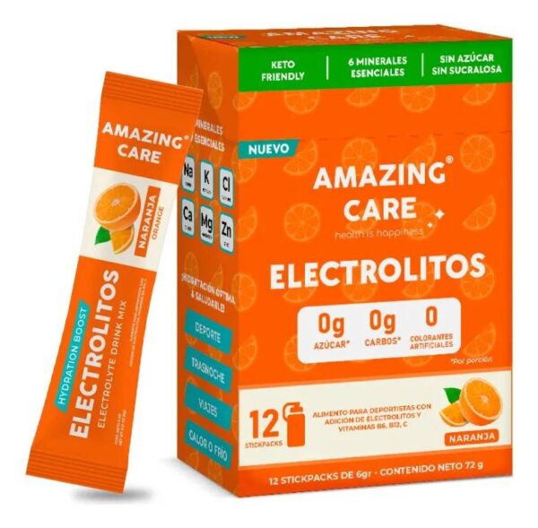 Amazing Care Electrolitos Naranjada 12 sticks